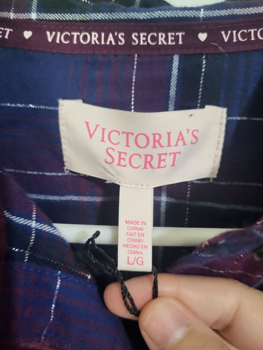 Victoria's Secret Women's SZ LG Purple navy Plaid Flannel LS Pajama Set y2k - Picture 5 of 9